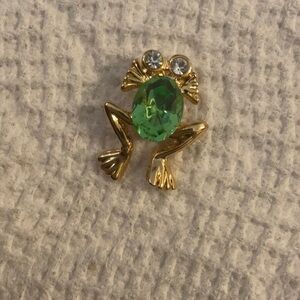 High quality vintage frog charm with green crystal and diamond crystal eyes.